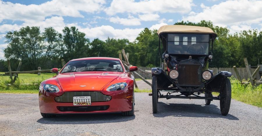 Aston Martin vs. Ford Model T on the Lincoln Highway